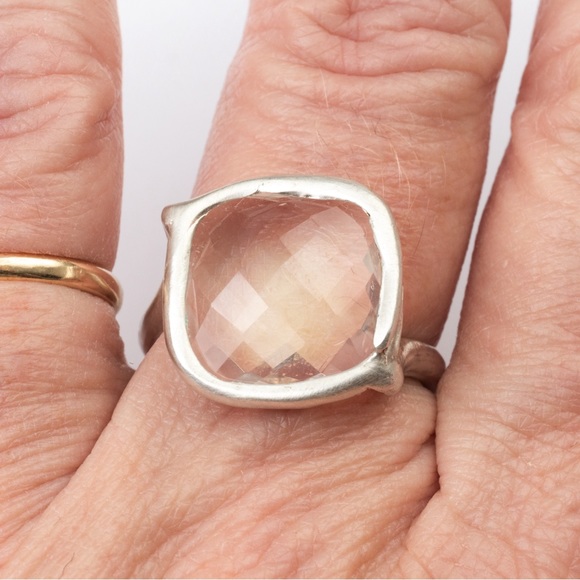 Vintage clear faceted stone silver ring & large stone unique eye catching 7.25 - Picture 9 of 16